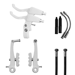 [12704] Frenos V-Brake - Set 4 Piezas C/Manijas y Cables - Plastico Blanco - Power